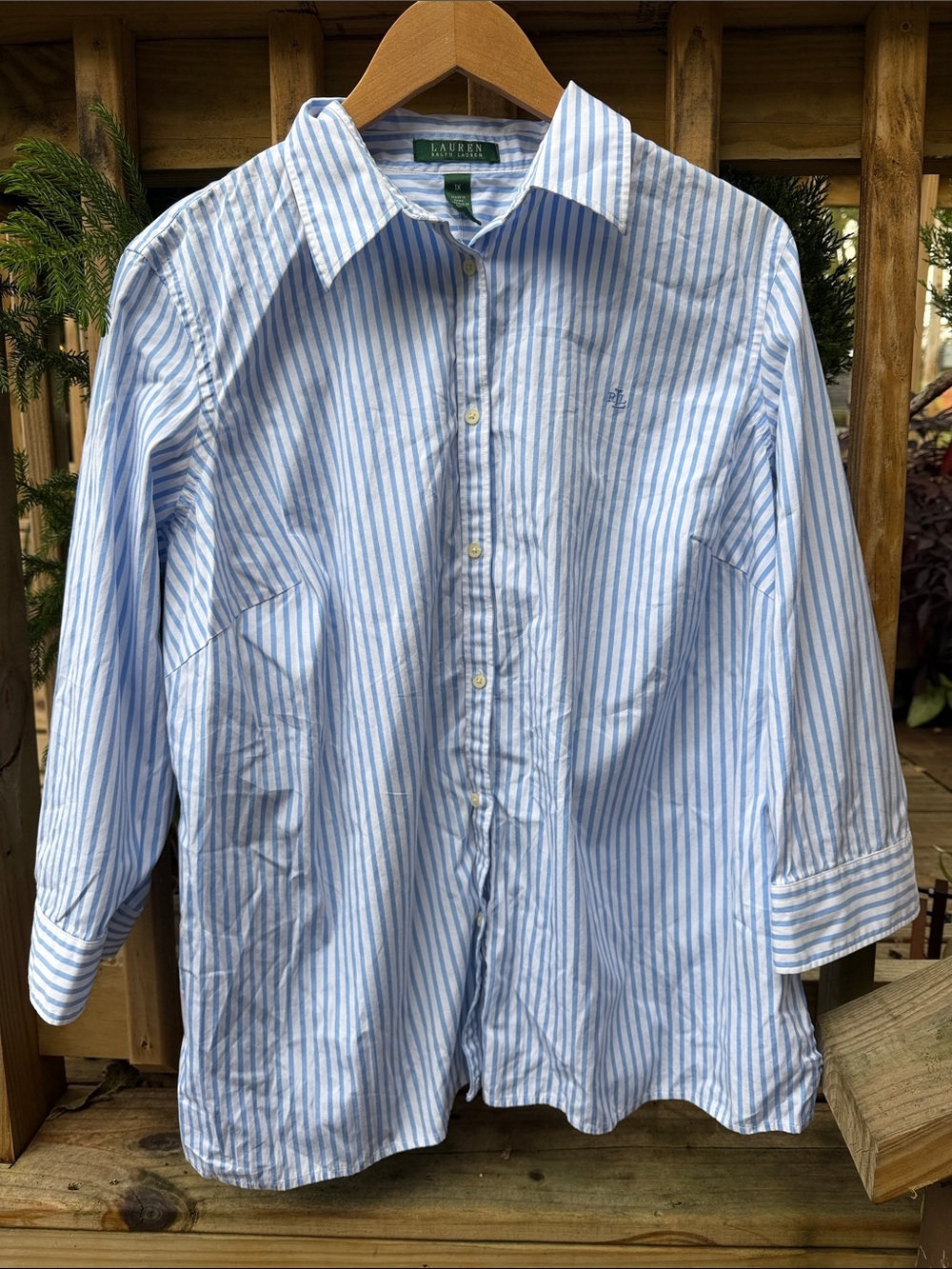 Ralph Lauren Blue and White Striped Button-Down Shirt